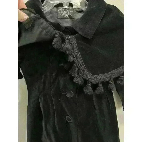Elebini Girls Coat & Cape Set Black Velvet with Trim Size 6 Great Condition - Picture 5 of 16
